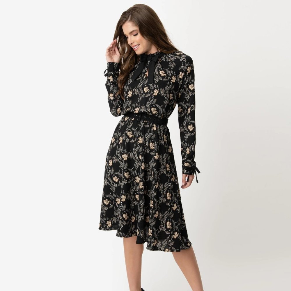 1950s Style Black Elephant Print Vandella Swing